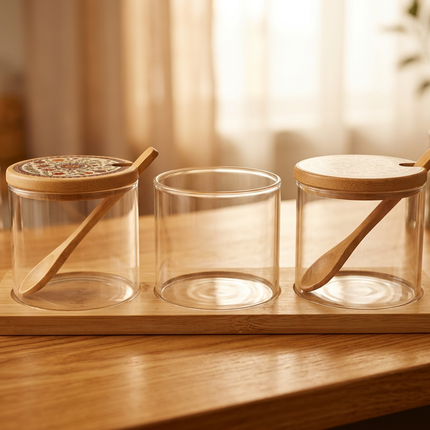 Set of Three Ethnic Spice/Condiment Jars
