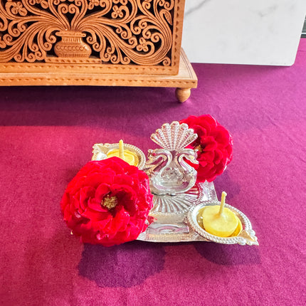 German Silver Peacock Ghee Diya Holder