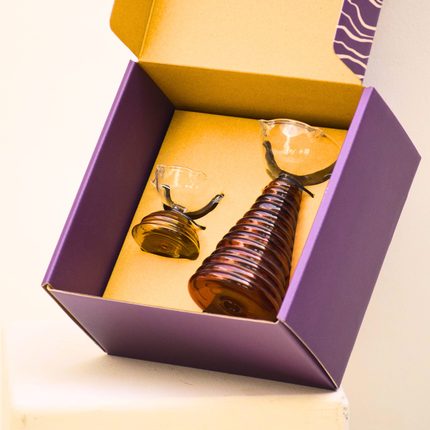 Glass Diya Pair Gift Set - Tall & Short Diyas: Amber / Glass