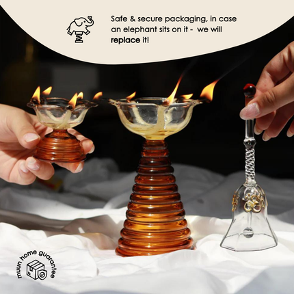 Tall Glass Diya: Amber / Glass