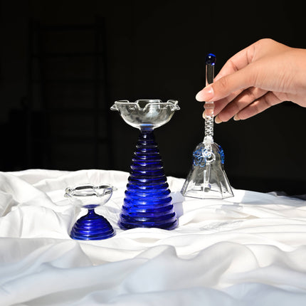 Blue Glass Diya Oil Lamp/ Tea Light Holder - Short