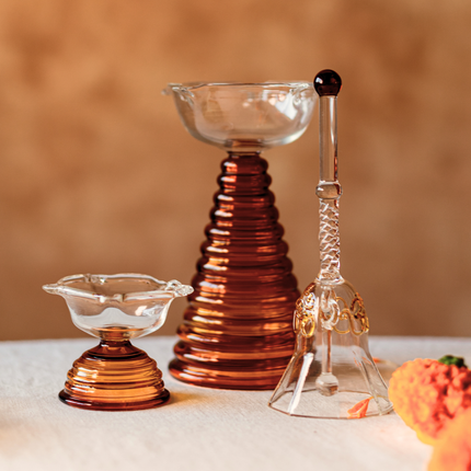 Festive Gift Box - Tall Diya + Short Diya + Ringing Bell: Amber