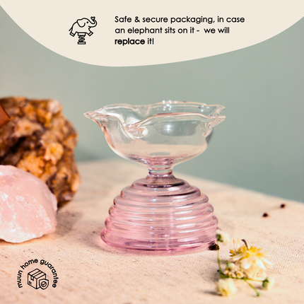 Short Glass Diya: Pink / Glass