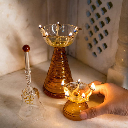 Short Glass Diya: Pink / Glass