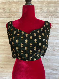 Green Velvet Blouse with Sequins