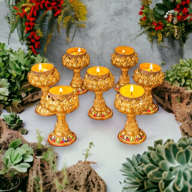 Gold Finish Lotus Tea Light Stand