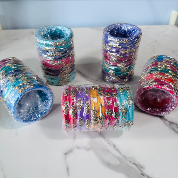 5 Pairs Thread Bangles with Kundans Assorted Colors