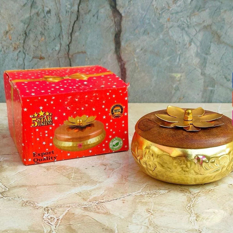 5 Brass Finish Dry Fruits| Candy Box with Wooden lid