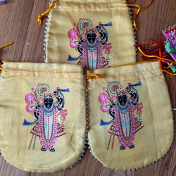 5pcs Srinathji Raw Silk Potli Bags