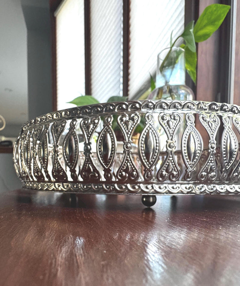 Pichwai Tray White Metal in Silver coating (Matte Finish) with Net Wrapping.