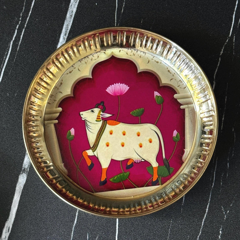 5pcs Pichwai Cow Brass Plate Return Gift