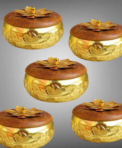 5 Brass Finish Dry Fruits| Candy Box with Wooden lid