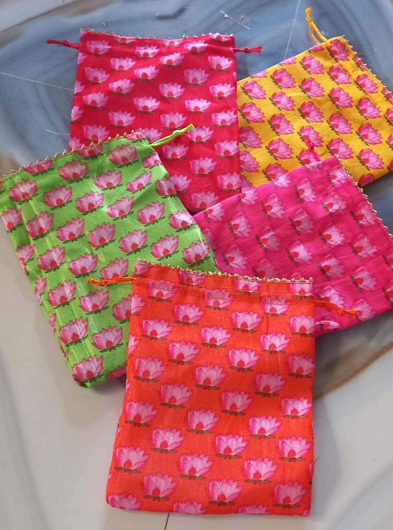 5pcs Raw Silk Potli Bags