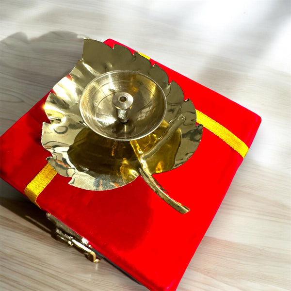 Brass Diya Return Gift in Velvet Box