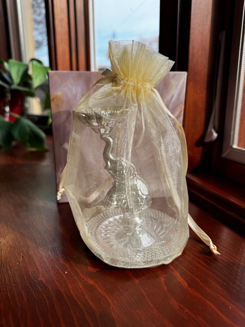 5pcs German Silver Elephant Diya in Organza Bag