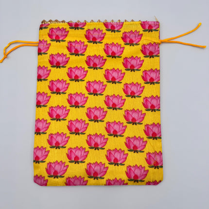 5pcs Lotus Raw Silk Drawstring Bags