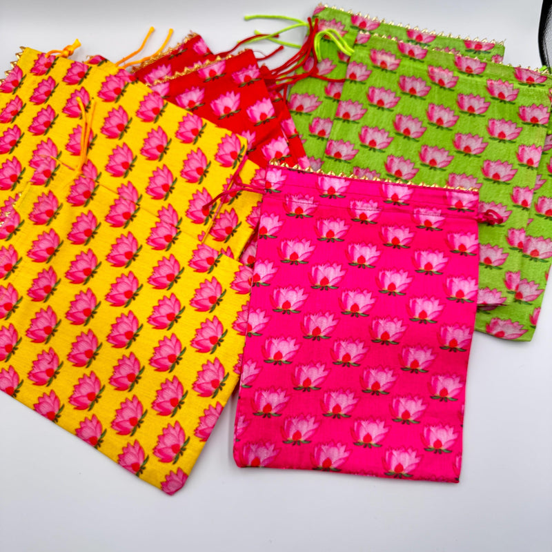5pcs Lotus Raw Silk Drawstring Bags