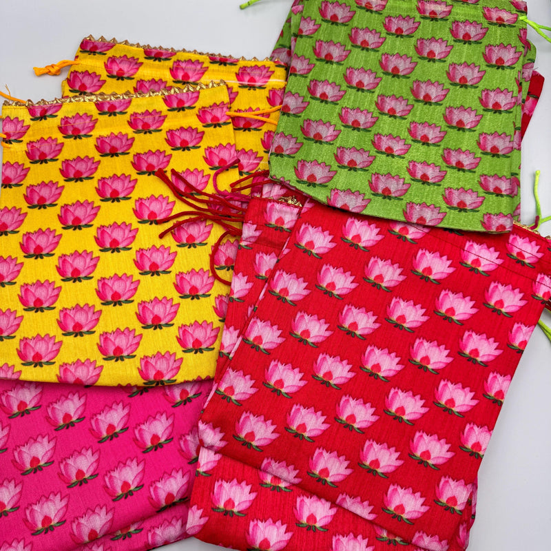 5pcs Lotus Raw Silk Drawstring Bags