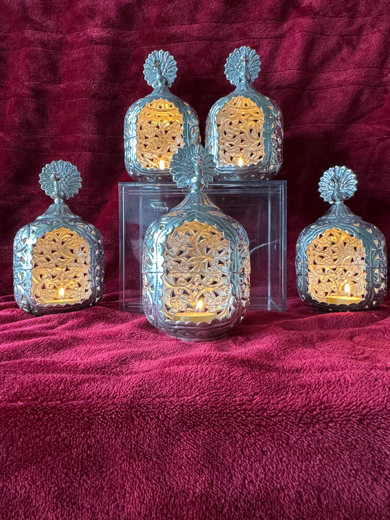 Silver Plated Peacock Diya Set in Gift Box