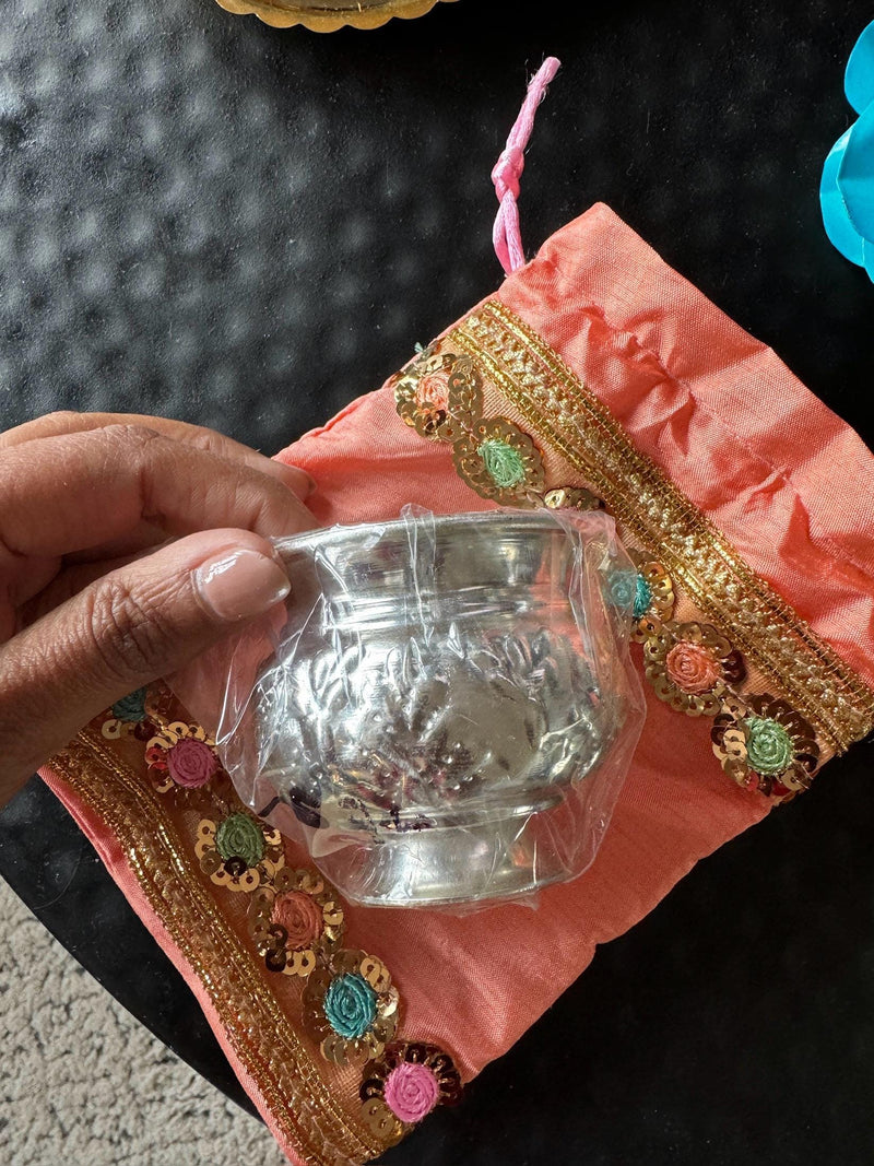 5pcs German Siver bowl with Potli Gift Bag