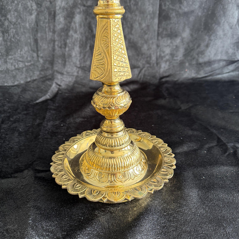 19.5” Handmade Lotus Pure Brass Deepam/Diya