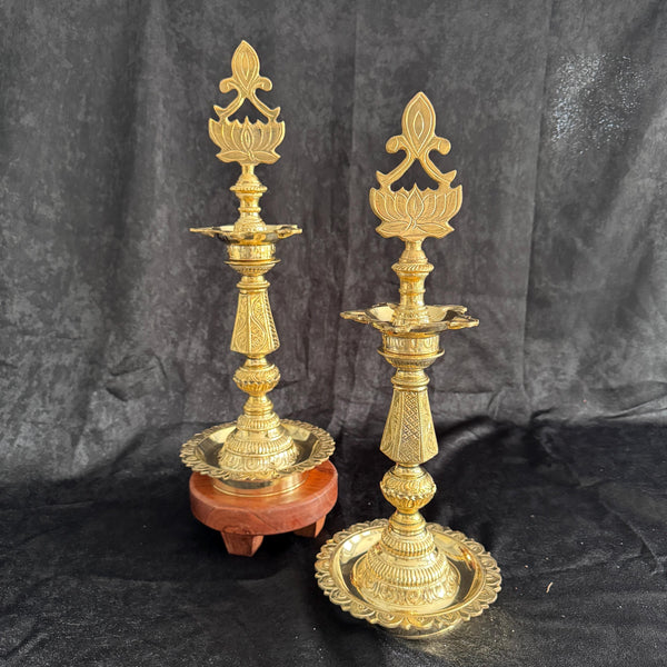 19.5” Handmade Lotus Pure Brass Deepam/Diya