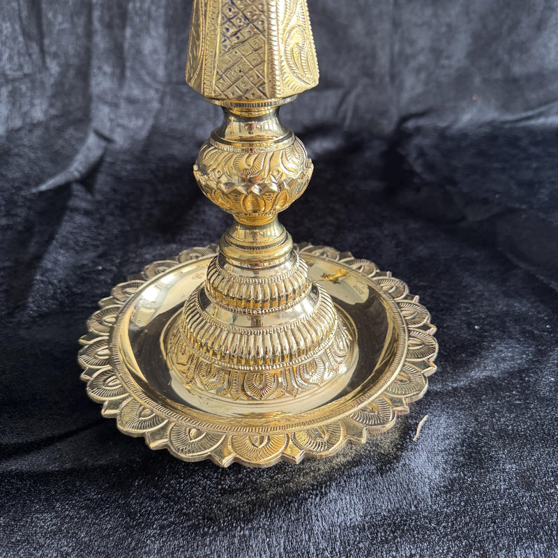 19.5” Handmade Lotus Pure Brass Deepam/Diya