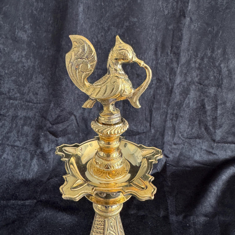 16.5” Peacock Handmade Pure Brass Diya/Deepam