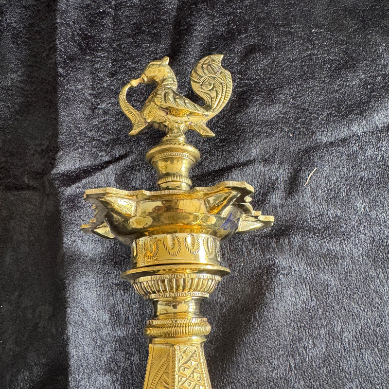 16.5” Peacock Handmade Pure Brass Diya/Deepam