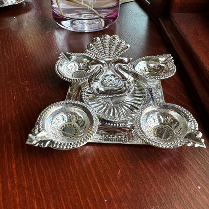 German Silver Peacock Diya Return Gift