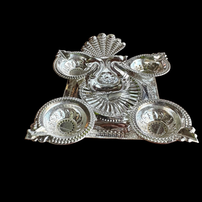 German Silver Peacock Ghee Diya Holder