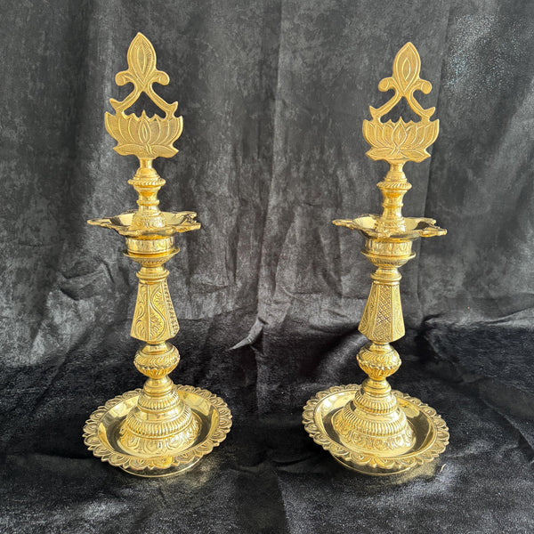 19.5” Handmade Lotus Pure Brass Deepam/Diya