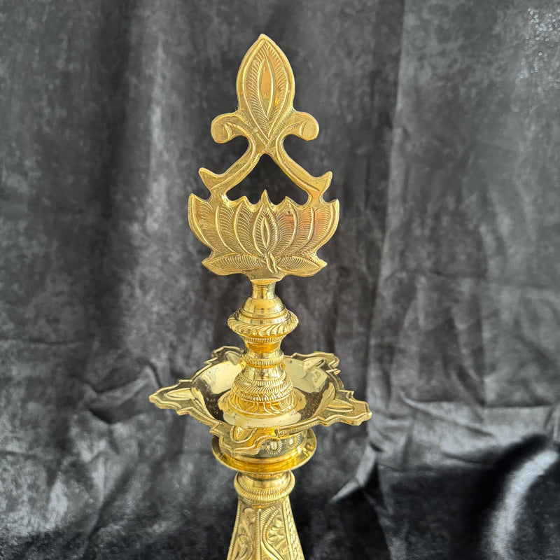 19.5” Handmade Lotus Pure Brass Deepam/Diya