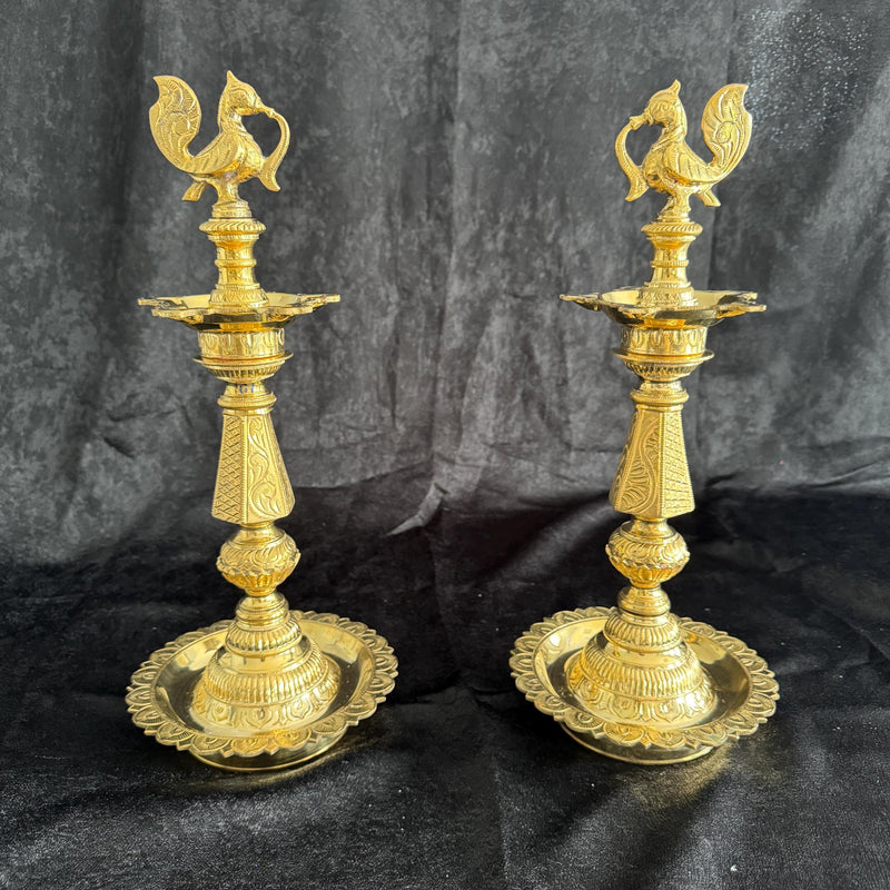 16.5” Peacock Handmade Pure Brass Diya/Deepam