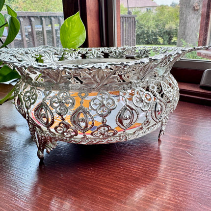 Pichwai Design Shiny Silver Plated Bowl/Tray for Events