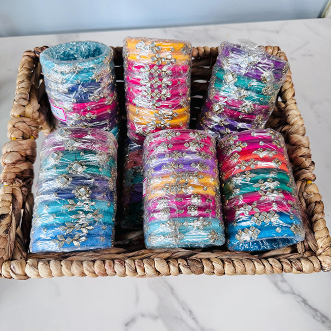 5 Pack Thread Bangles Pair with Kundan Work